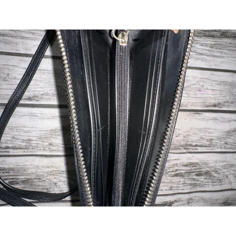 Kate Spade New York Black Pebbled Leather Crossbody Bag Wallet Purse Gold HW